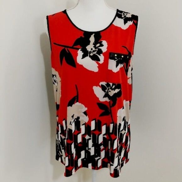 Calvin Klein Red Floral Blouse - Picture 1 of 6